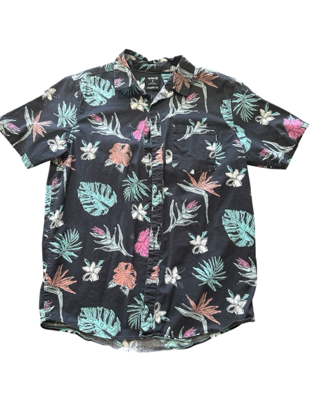 Hurley Black Tropical Floral Short-Sleeve Shirt